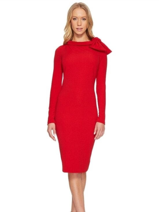 Badgley Mischka Dresses & Skirts - Badgley Mischka Red Bow Cocktail Dress Size 16
